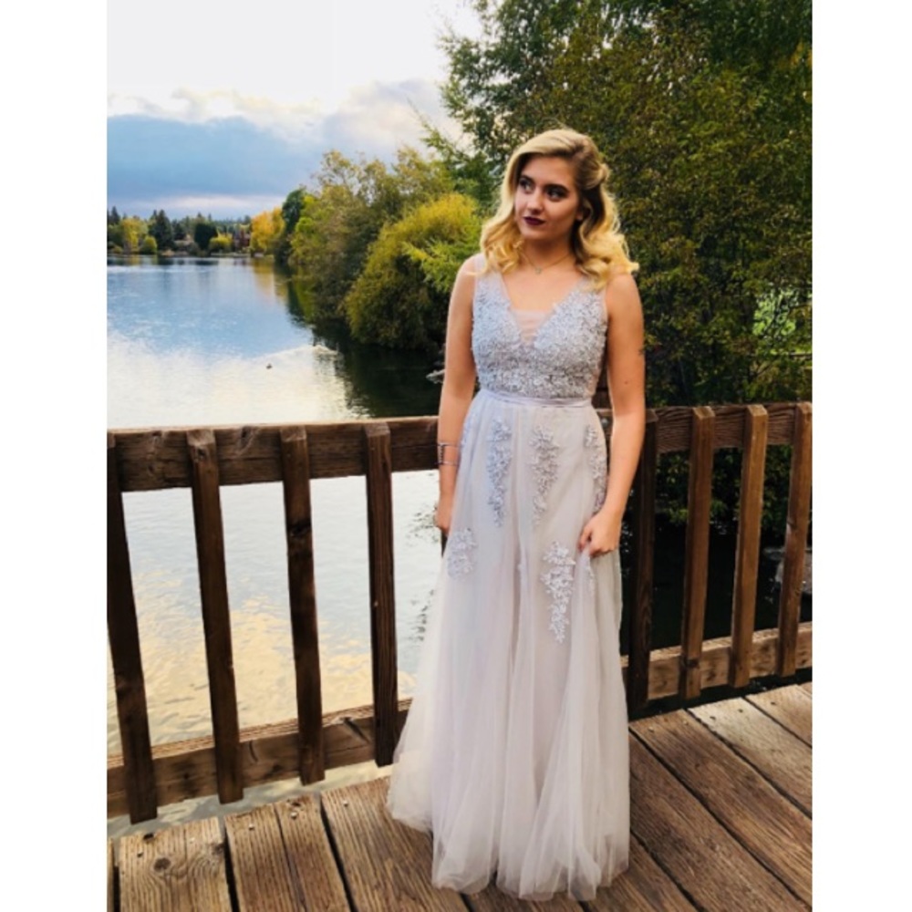 Stunning Floral V-Neck Prom Dress - Picture 4 of 8